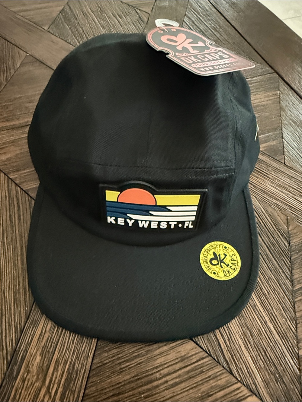 DK Caps Key West FL Sunset 5 Panel Hat Black Embroidered Patch NWT
